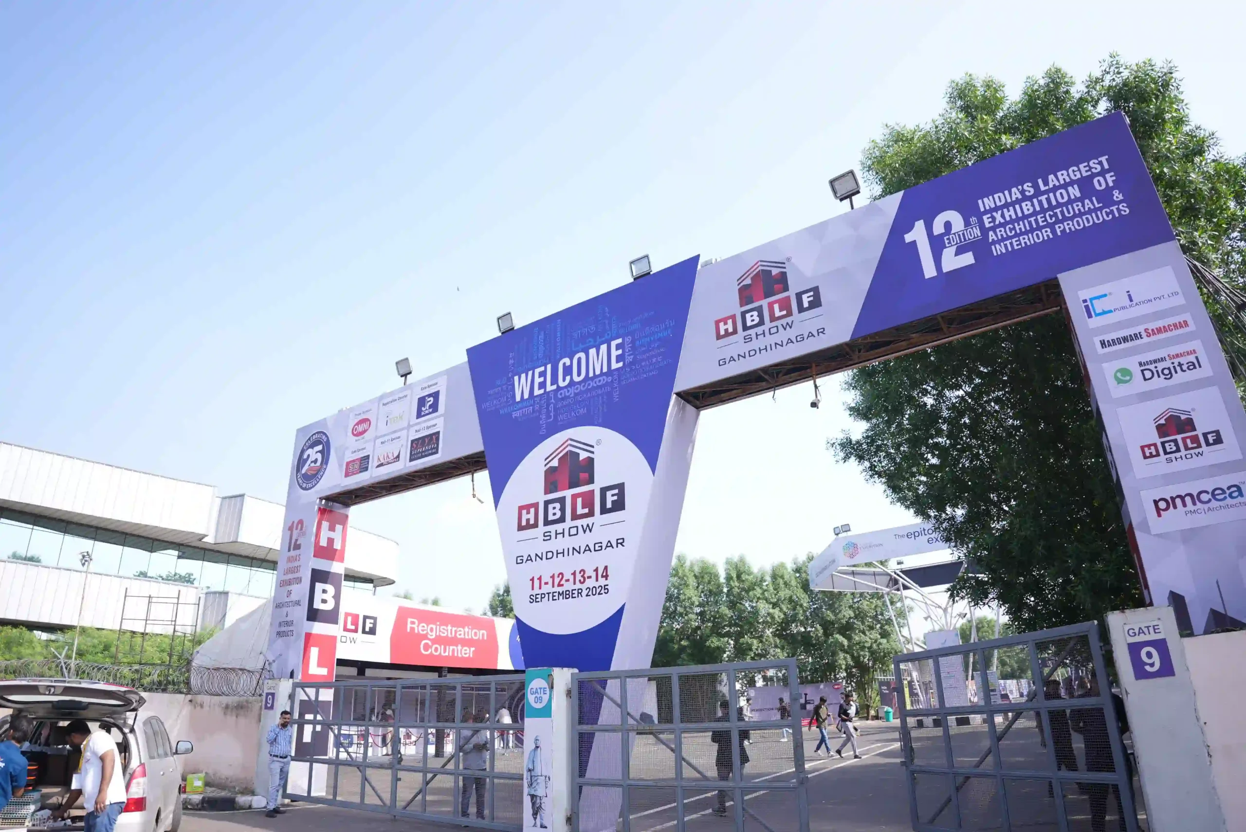 The HBLF Show entrance arch at Gandhinagar, dated 11-12-13-14 September 2025